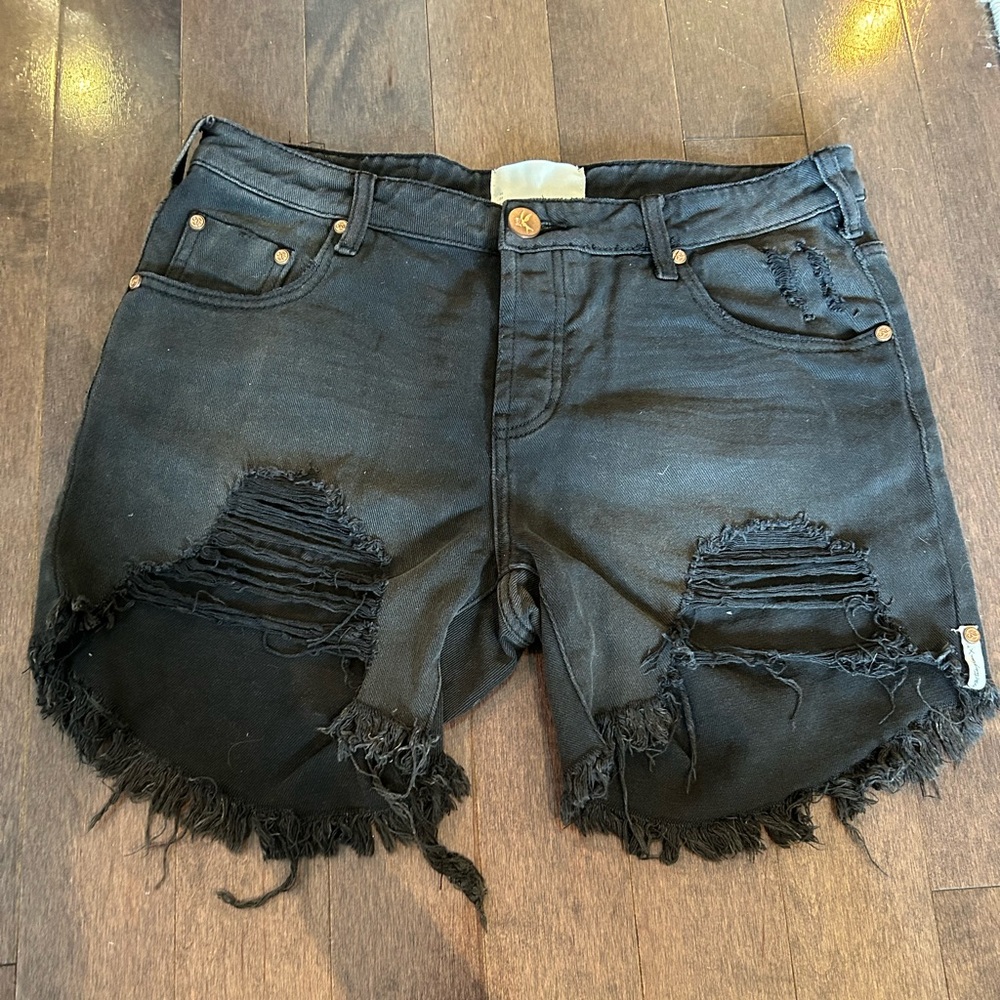 One Teaspoon Black Distressed Jean Shorts